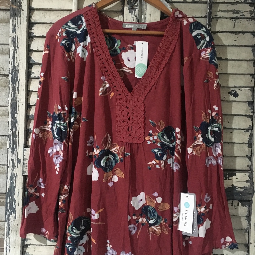 Stitch Fix DANIEL RAINN Floral V neck lace boho knit top XL